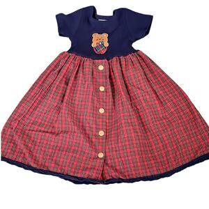 Vintage 1990's  Bonnie Jean Plaid Teddy Bear Dress Size 4